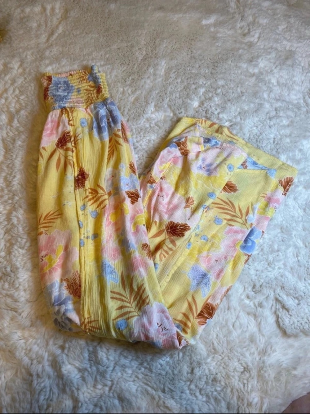 Billabong Floral Smocked Waist Open Leg Pants
